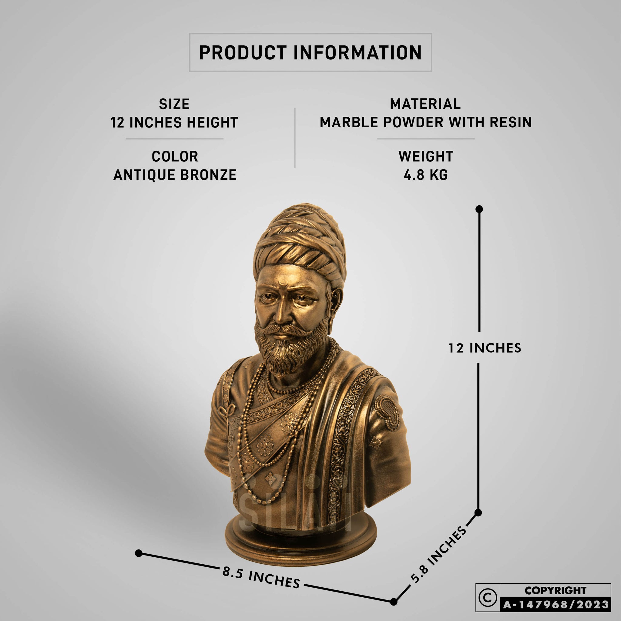 Chhatrapati Shivaji Maharaj Bust Sculpture - Bronze 11